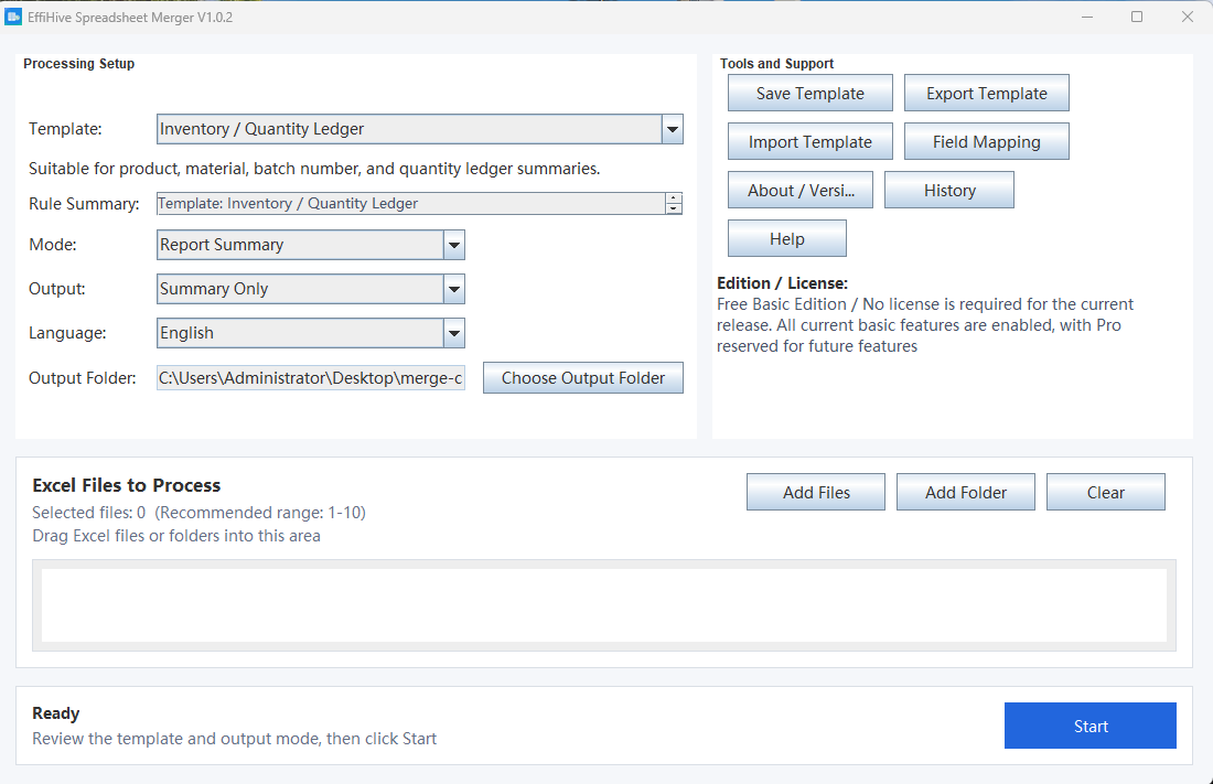 Real screenshot of EffiHive Spreadsheet Merger V1.0.2